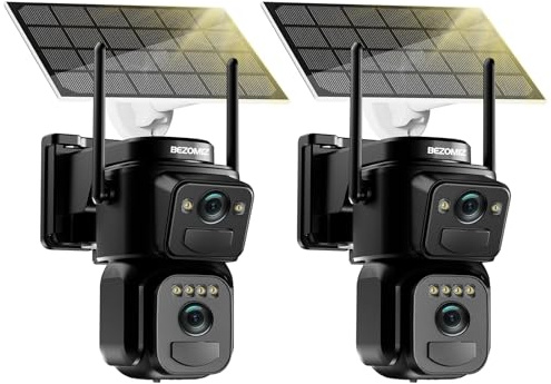 4K Camera Surveillance WiFi Exterieure sans Fil Double Objectif,2.4/5GHz Camera Exterieur avec Panneau Solaire,355° PTZ,Vision Nocturne Couleur,Audio Bidirectionnel,PIR Sirène,Suivi Intelligent,2PCS