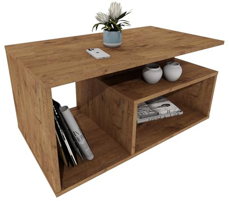 möbelkap Couchtisch mit Ablagefach | 90x50x44 cm | Moderner Wohnzimmertisch im Retro Loft Design | Stabiler Sofatisch, robust & Kratzfest | Retro Dekor