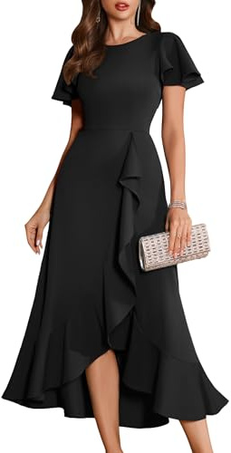 BeryLove Women Formal Party Dresses Flutter Short Sleeve Wedding Guest Cocktail Long Evening Dress S007 Z-Black XS