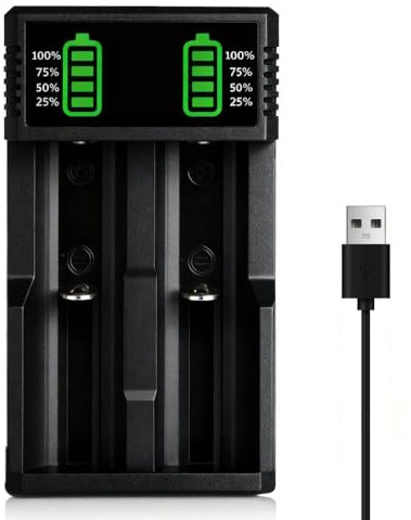 18650 Akku Ladegerät, 2 Schacht LCD-Anzeige Smart Schnell Aufladen USB Batterieladegerät, 3,7V Lithium Akkuladegerät für 10440 14500 16340 18350 18500 18700 20700 21700 26650 Li-ion IMR INR ICR Akkus