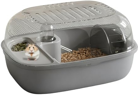 Jaula para hámster – Casa de actividades para animales pequeños transparente de 2 niveles con rueda de ejercicio | Casa de ratones para mascotas transparente – para interiores y exteriores