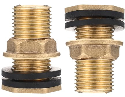 SHINEOFI 2 piezas Conector de Tanque de Agua de Latón Rosca Macho y Hembra Accesorio Pasamuros Resistente la Corrosión con Juntas para Tanques y Depósitos de Agua
