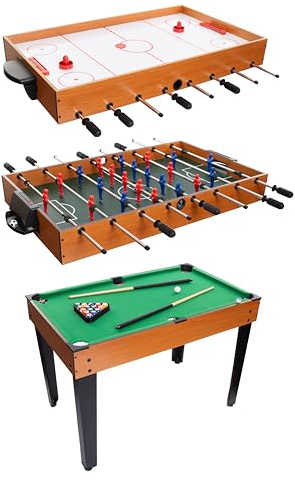 abeec 3 in 1 Sports Games Table | Air Hockey, Pool & Football Combo Set for Kids Age 5+ | Wooden Multi-Game Table for Family Fun | CE Certified Indoor Activity