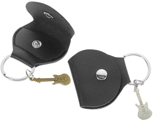WHAMVOX 2 Llaveros Soporte para Púas de Guitarra en Cuero PU Negro, Diseño Simple y Práctico para Organizar Accesorios en Navidad o San Valentín