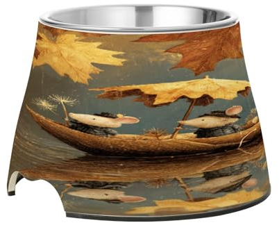 Autumn Water Cute Fancy Rat Dogs Food Water Bowl Non Slip Stainless Steel Cat Feeding Bowls for Slow Feed Dogs Whisker Friendly