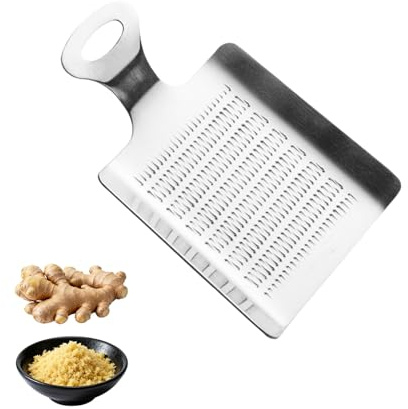 Japanese-Style Stainless Steel Mini Grater, Food-Grade Fine Teeth Compact Grater for Ginger, Garlic, Wasabi, Spices, Tabletop Kitchen Tool (11x7.2cm)