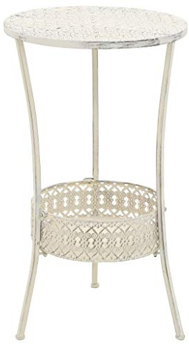 Zeehear Bistrotisch im Vintage-Stil, rund, Metall, 40 x 70 cm, Weiß, Kleiner Esstisch für Küche und Esszimmer, mit praktischer Ablage