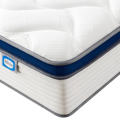 SEZMOONSI King Mattress 10.6 Inch, Medium Firm Memory Foam Pocket Sprung King Bed Mattresses, Orthopedic 7 Zone Comfort and Support Hybrid Mattress in A Box 150x200