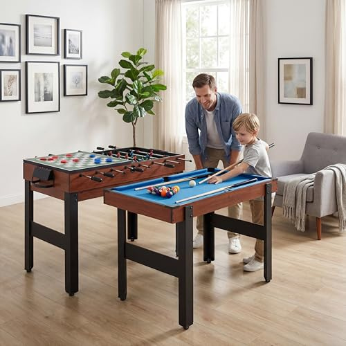 HOMASIS 14 in 1 Spieltisch, multifuntionaler Tischkicker mit Tischfußball Basketball Billard Hockey Tischtennis usw. Multigame für Kinder & Erwachsenen, Multifunktionstisch für Party