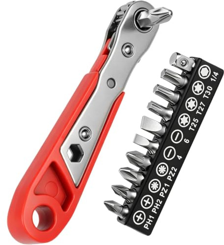 Mini Ratchet Wrench Set 1/4” Right Angle Phillips Magnetic Screwdriver | PH2 Reversible High Torque Mini Ratcheting Offset Screwdriver with 10 Screwdriver Bits for Awkward Spaces DIY Repair 36-Teeth