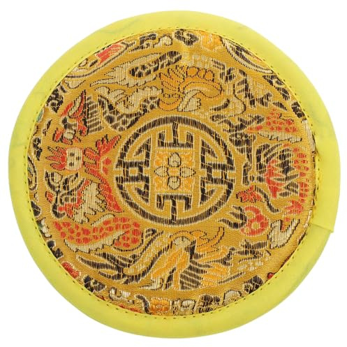 PRETYZOOM Cuscino per Ciotola Tibetana Giallo Cucito a Mano, Pad Portatile per Ciotola Sonora Buddha, Accessorio Semplice per Meditazione e Pratiche Buddiste