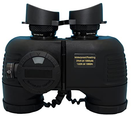 7 x 50 HD wasserdichtes Militär-Fernglas mit internem Entfernungsmesser und Kompass für Wassersport, Jagd, Vogelbeobachtung, Bootfahren und mehr (schwarz)