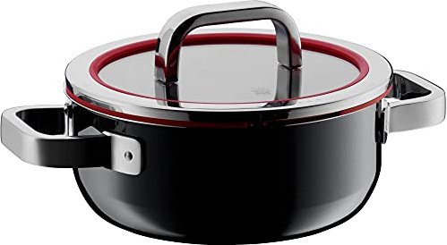 WMF Fusiontec Functional Kochtopf klein 20cm, Glasdeckel mit Abgießfunktion, Bratentopf Induktion 2,4l, High-Tech Keramik, kratzfest, schwarz
