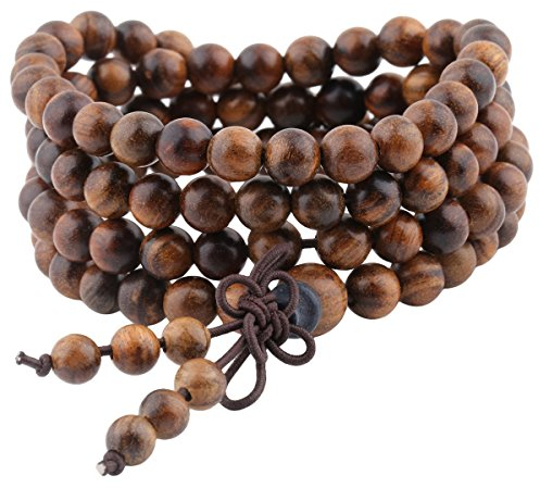 KYEYGWO 108 Natürlich Holz 6mm Mala Perlen Armband für Damen Herren, Meditation Gebet Wickelarmbänder Tibetisch-buddhistischen Stretch-Armbänder Halskette