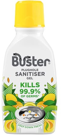 Buster Plughole Sanitiser Gel (Citrus) 300ml | Fast-Acting Sink and Drain Cleaner, Long-Lasting Scent, Kills 99.9% of Germs, For Use in Drains and Stainless Steel Sinks