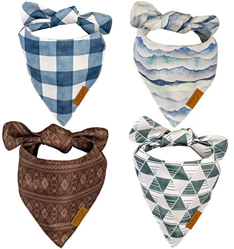 Remy+Roo Small Dog Bandanas - 4 Pack Ryan Set | Premium Durable Adjustable Polyester Fabric | Patented Shape Boy Dog Bandana, Trendy Pattrens | Pack of Thanksgiving Bandanas for Dogs