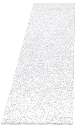 SIMPEX Shaggy Hochflor Teppich Weiß 80x150 cm Extra Weich & Waschbar Jute Rückseite für Fußbodenheizung, Einfarbig & Flauschig für Wohnzimmer & Schlafzimmer