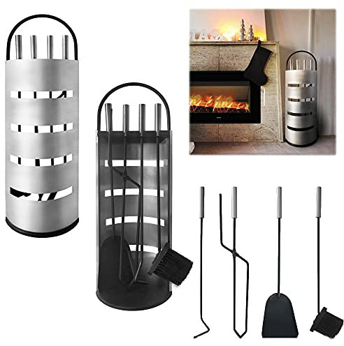 Xmtech - Set di 5 attrezzi per camino, accessori per la pulizia del camino, con scopa, pala, attizzatoio per camino, pinza e supporto, per la cucina e la casa