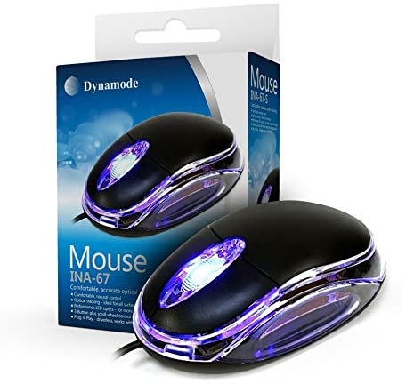 Dynamode Wired Mouse - 3.0 Optical USB Desktop Mouse with Lighted Design and Scroll Wheel - 800 DPI Black Computer Mouse with Wire for for Laptop, Chromebook, PC, Desktop, Mac, Notebook