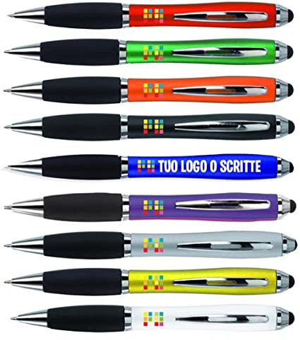 Penna Touch personalizzata Stampa Colore UV con logo e testo, Assistenza Grafica Inclusa (Bianco, 100 PEZZI)