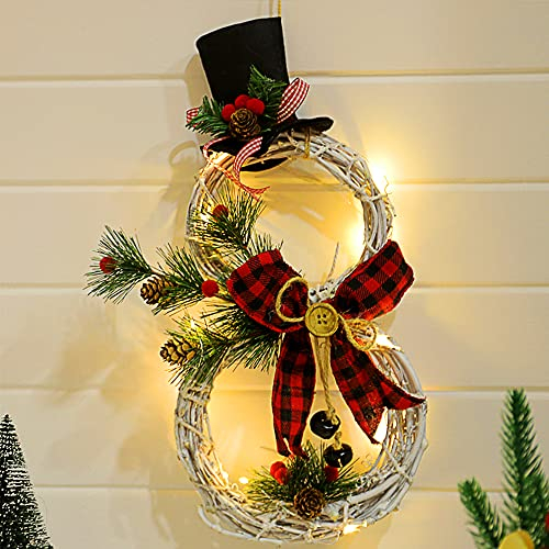 Weihnachtskranz beleuchtet Türkranz Weihnachten mit Beleuchtung Schneemann-Form Kranz Weihnachten Deko ​Weihnachts Tannenkranz Tür Künstlich, Weihnachtsdeko Modern Haustür (40x21cm, Schwarz Rot)