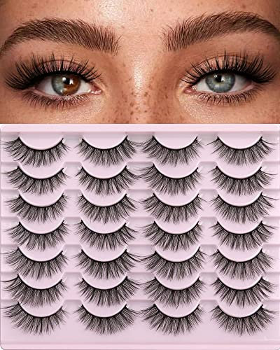 Kiromiro False Eyelashes 14mm Faux 3D Mink Lashes Natural Look Cat Eye Wispy Lashes Pack by Kiromiro, 14 Pairs