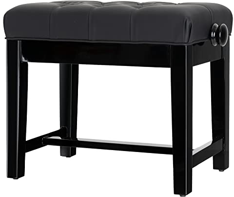 Classic Cantabile Pianobank Modell X - Festverleimte Pianobank - Schwarze Sitzfläche im Chesterfield-Stil - Höhenverstellbar von 48,5-56 cm - 4-fache Kreuz-Mechanik - Schwarz Hochglanz