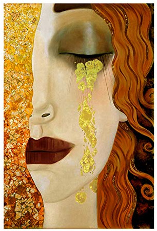 HSFFBHFBH: Gemälde auf Leinwand Kunst Gustav Klimt Goldene Tränen und Kuss Poster und Drucke Wandkunst Bilder für Wohnzimmer 60x90cm (24x35) Mit Rahmen