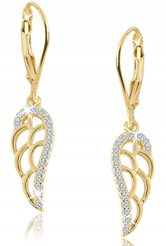 MENNICA BYDGOSKA Ohrringe Silber 925 für Damen, Flügel - hängend, Schmuck aus Silber, Silberschmuck, rhodiniert, mit Zirkonia, Geschenk für Frauen, nickelfrei