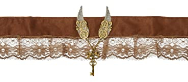 Maskworld Steampunk Choker - Halsband-Kragen mit Spitze & Messing-Applikation braun - Verkleidung Kostüm-Accessoire für Karneval, Halloween & Motto-Party