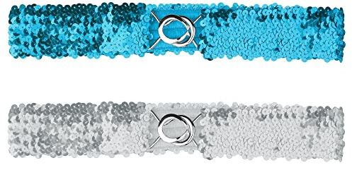 Allegra K Damen Glitzer Skinny Stretchy Taille Gürtel Pailletten Dekor Elastische Gürtel für Kleider, hellblau, 64cm/25.19