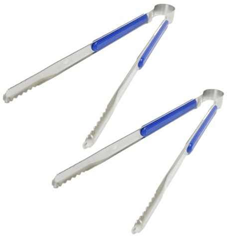 COELO [2-Pack] Stainless Steel Kitchen Metal Tongs Set, Serrated Design Barbeque Grilling Tool Baking Cooking Serving Utensil Great for Samgyeopsal Korean BBQ Grill, 10-Inch, Silver