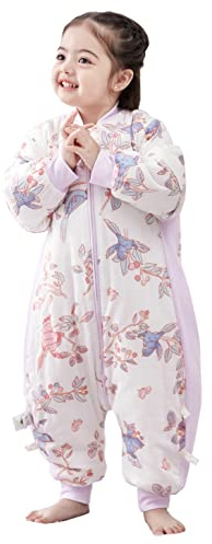 Chilsuessy Baby Winterschlafsack Schlafsack mit Füßen Warm Kinder Ganzjahres Winter Schlafsack Schlafanzug für Jungen Mädchen,abnehmbar Ärmel, Elster im Frühling/3.5 Tog, 70/Baby Höhe 75-85cm