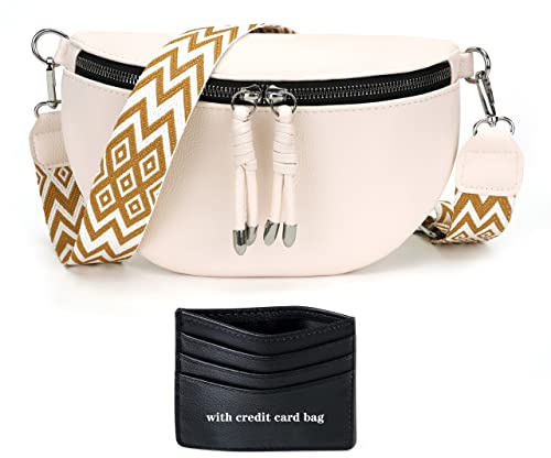 Atgbiem bauchtasche damen stylisch brusttasche Crossbody Bag Damen Breiter Gurt veganes Leder Weiß Kreditkartenpaket senden