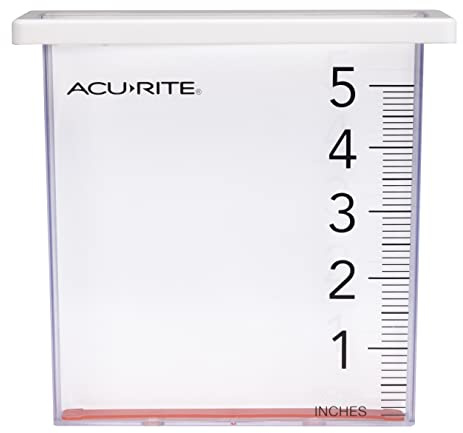 AcuRite Waterfall Rain Gauge with 5-inch Rainfall Capacity (00858W), Clear