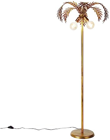 Qazqa Smart led Retro Stehleuchte, Stehlampe - Botanica - Gold, inkl. 4.9W LED-Lampe, dimmbar, 2-flammig, 156cm, Ideal als Flur, Küche lampe, Schlafzimmerlampe und Wohnzimmerlampe
