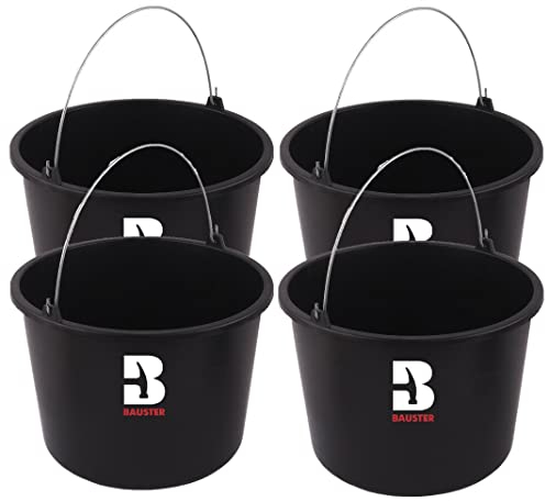 BAUSTER® 4X Baueimer 16 l aus Kunststoff Putzeimer Zementeimer Mörteleimer Garteneimer Wassereimer ideal für Renovierungs- und Bauarbeiten Kunststoff-Eimer Schwarz Universal (4)