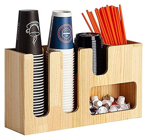 UZIAH Kaffeetassen-Organizer Mit 5 Fächern, Einweg-Kaffeegewürz-Organizer, Deckelhalter, Spender Aus Bambusholz Oder Acrylmaterial,Wood Color