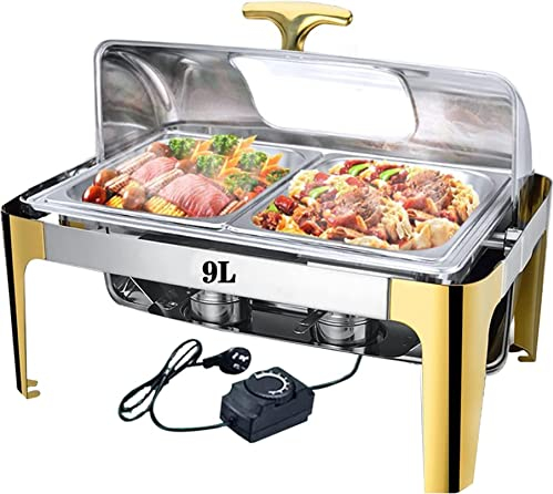 UZOURI Chafing Dish Buffet, 9L/13L Calientaplatos de Buffet de Acero Inoxidable, Chafing Dish Electrico para Hotel Fiesta y Cocina, Temperatura Ajustable 30-85 ℃