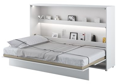 MEBLINI Schrankbett Bed Concept - Wandbett mit Lattenrost - Klappbett mit Schrank - Wandklappbett - Murphy Bed - Bettschrank - BC-05-120x200cm Horizontal - Weiß Matt