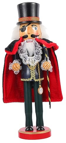 HOMSFOU 35Cm Wooden Nutcracker Soldier with King Cloak Christmas Decoration Table Ornament Traditional Holiday Puppet Figurine