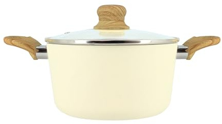 MENASTYL - Faitout 20cm Colorama crème - En Aluminium - Revêtement antiadhésif en céramique - Tous feux dont induction