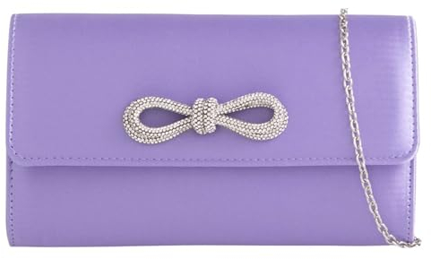 Bolso de mano de satén con lazo de diamantes para novia, graduación, boda, noche, fiesta, bolso de mano, Lila, medium
