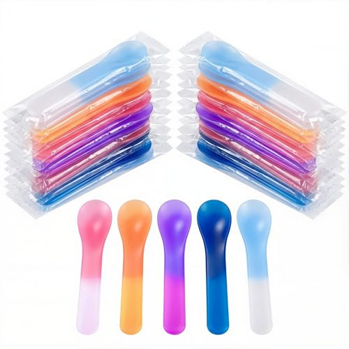 25 Pack Color Changing Ice Cream Spoons, 5.15 Inch Break-Resistant Plastic Spoons, Individually Wrapped - Magic Temperature Sensitive Utensils for Meal Prep & Home Dining, BPA Free - 5 Colors