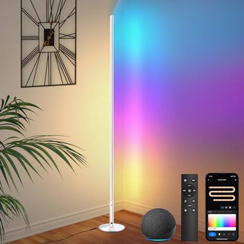 Yicenscoltd Lámpara de pie LED WiFi RGBCW – Lámpara de pie inteligente regulable con control por voz Alexa/Google Home, mando a distancia, para salón, dormitorio, sala de juegos [Clase energética B]