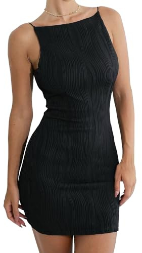 HSAJS Robe sans Manche Femme Bretelles Fines Moulante Plissée Chic Et Elegant Soirée Cocktail Club Robe Courte Sexy Tendance Vetement Soirée Fête