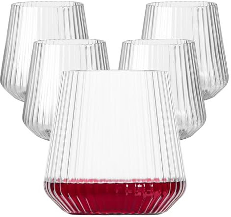 Lueumxc 40 Pack Plastic Ribbed Wine Glasses, 14Oz Origami Disposable Wine Glasses Unbreakable Clear Plastic Cocktail Glasses Recyclable Shatterproof Reusable Wine Cups (14oz 40pack)