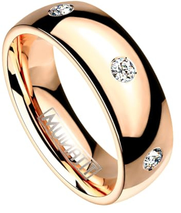 Paula & Fritz® Ring Damen Rosegold Zirkonia Titan-IUM Grade 2 Größe 49 (15,6) - 62 (19,7) 6-mm breit Partnerring Verlobungsring Memoire-Ring Herrenring