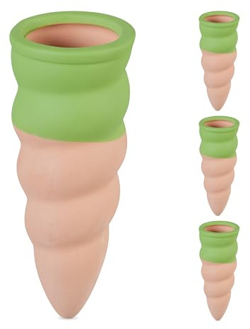 Relaxdays Tonkegel Bewässerung, 4er Set, für 1,5L Flaschen, Gießhilfe für Zimmerpflanzen, Tonspitzen, terrakotta/grün