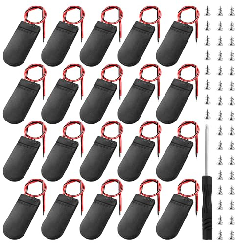 KUOQIY 20 Pièces CR2032 Support de Batterie 2 x 3V Commutation Marche/Arret Interrupteur, Supports de Piles CR2032 3V avec Interrupteur, avec Tournevis et Vis, Noir